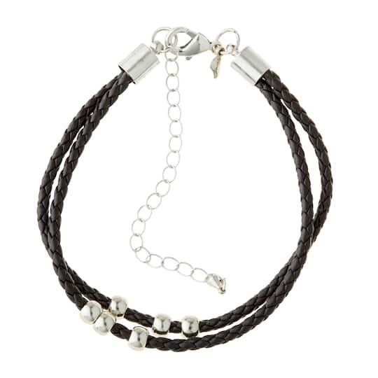 Charmalong&#x2122; Black Faux Leather Bracelet by Bead Landing&#x2122;